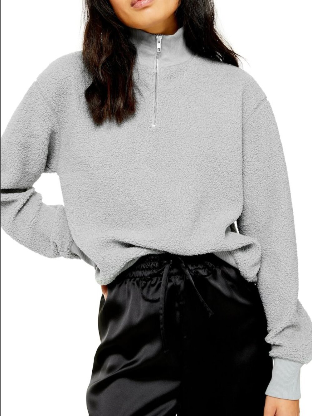 Topshop Half Zip Funnel Neck Sweatshirt - Gray - Size 8